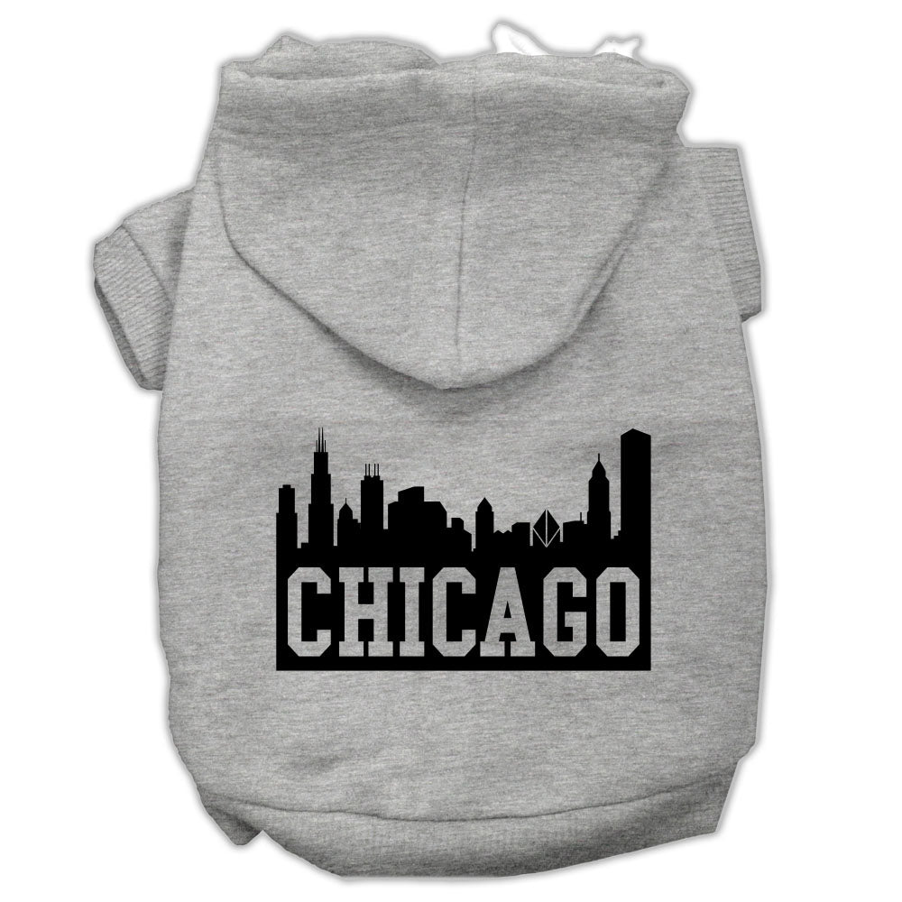 Chicago Skyline Screen Print Pet Hoodies Grey Size Xs GreatEagleInc