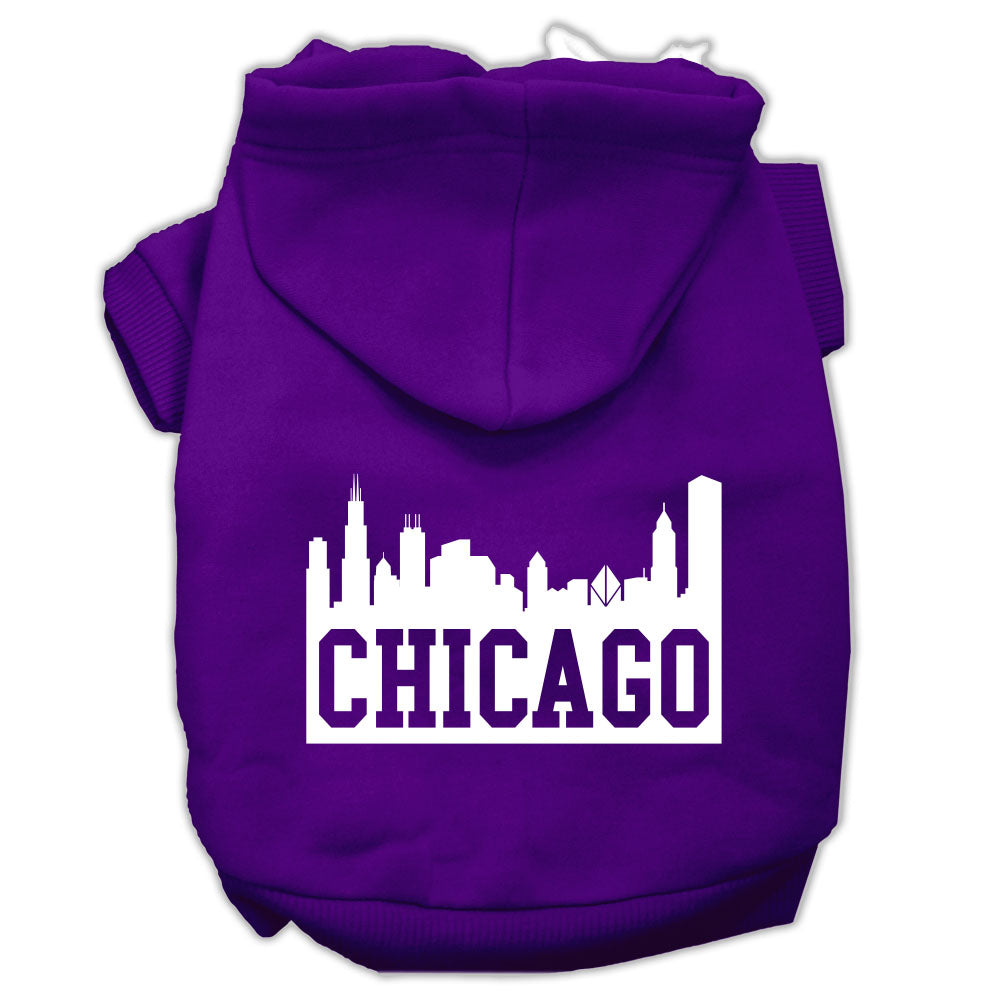 Chicago Skyline Screen Print Pet Hoodies Purple Size Xs GreatEagleInc