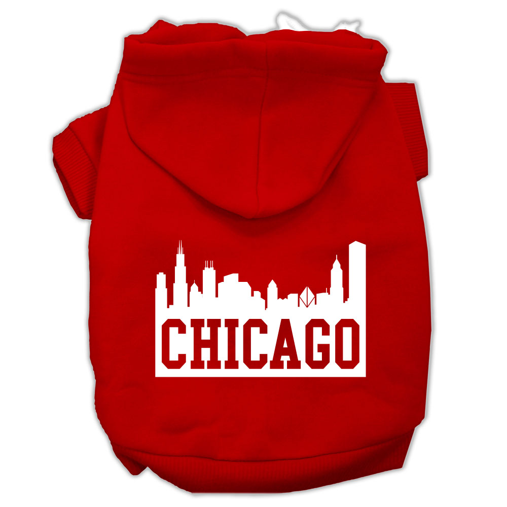 Chicago Skyline Screen Print Pet Hoodies Red Size Xs GreatEagleInc