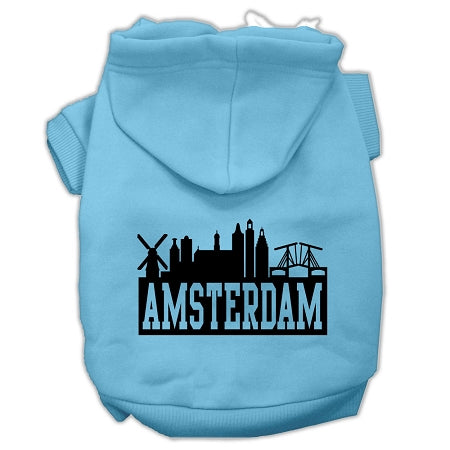 Amsterdam Skyline Screen Print Pet Hoodies Baby Blue Size Lg GreatEagleInc