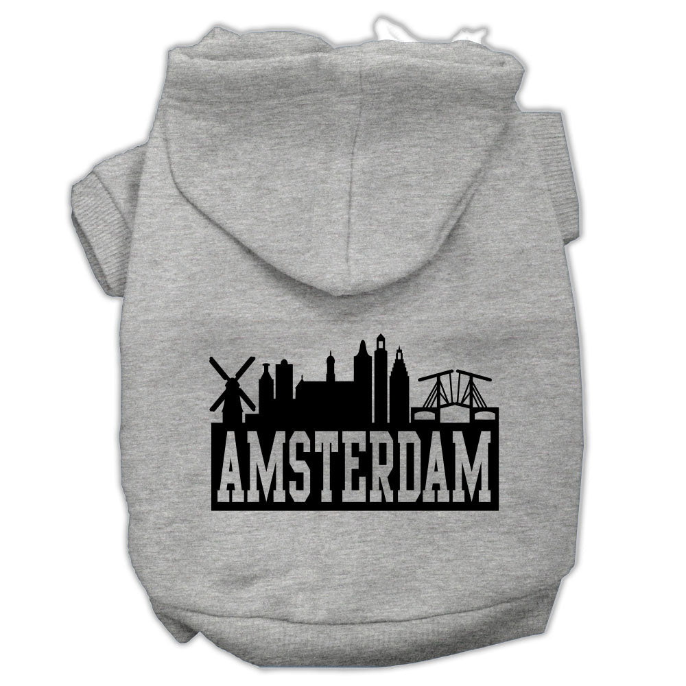 Amsterdam Skyline Screen Print Pet Hoodies Grey Size Lg GreatEagleInc