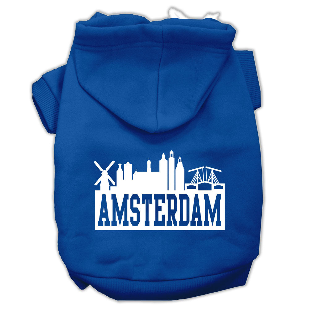 Amsterdam Skyline Screen Print Pet Hoodies Blue Size Med GreatEagleInc