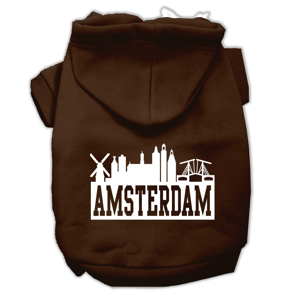 Amsterdam Skyline Screen Print Pet Hoodies Brown Size Med GreatEagleInc