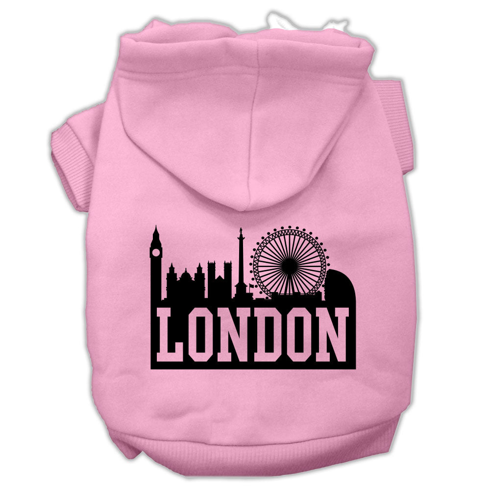 London Skyline Screen Print Pet Hoodies Light Pink Size Lg GreatEagleInc