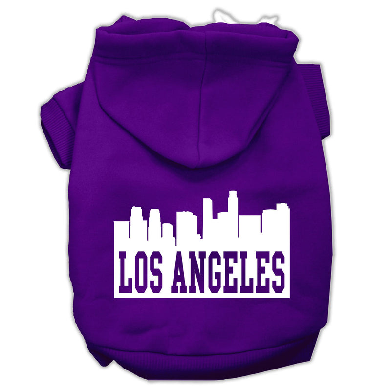 Los Angeles Skyline Screen Print Pet Hoodies Purple Size Sm GreatEagleInc