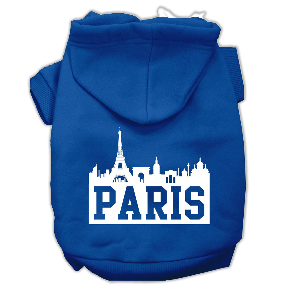 Paris Skyline Screen Print Pet Hoodies Blue Size Med GreatEagleInc