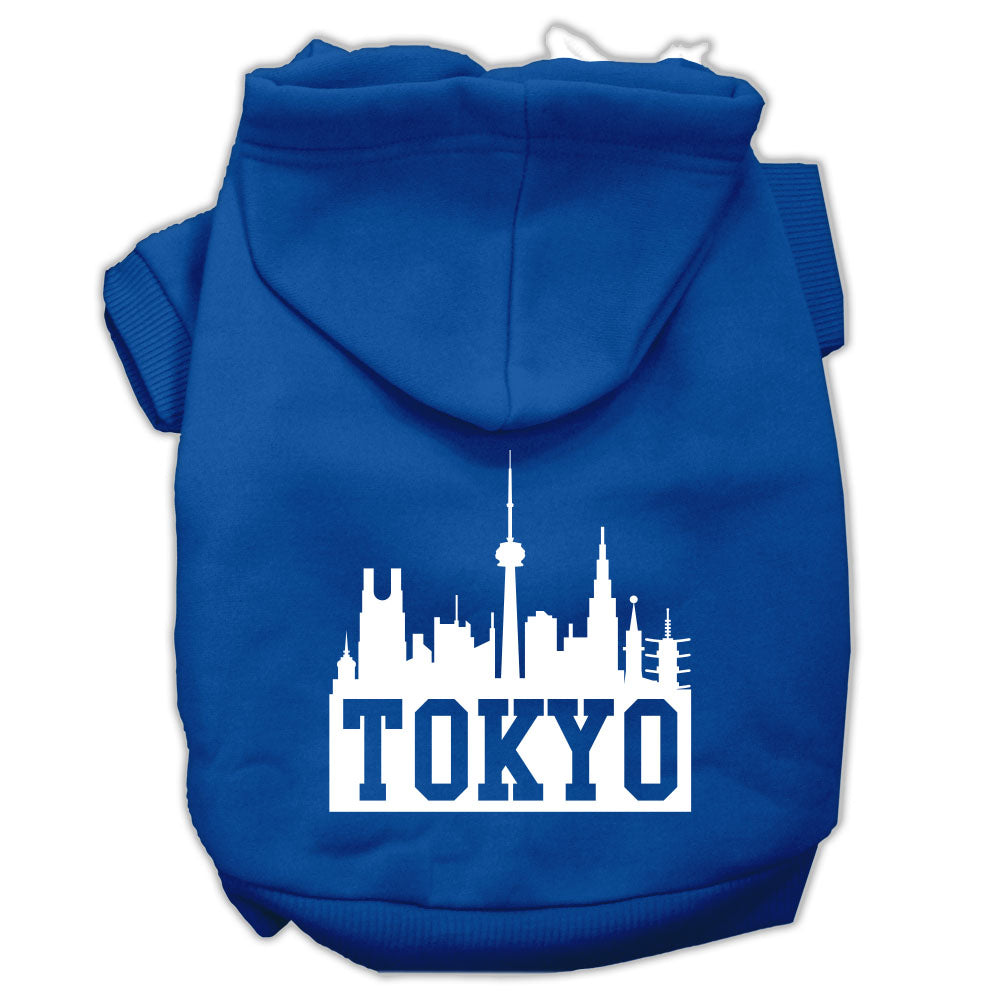 Tokyo Skyline Screen Print Pet Hoodies Blue Size Lg GreatEagleInc