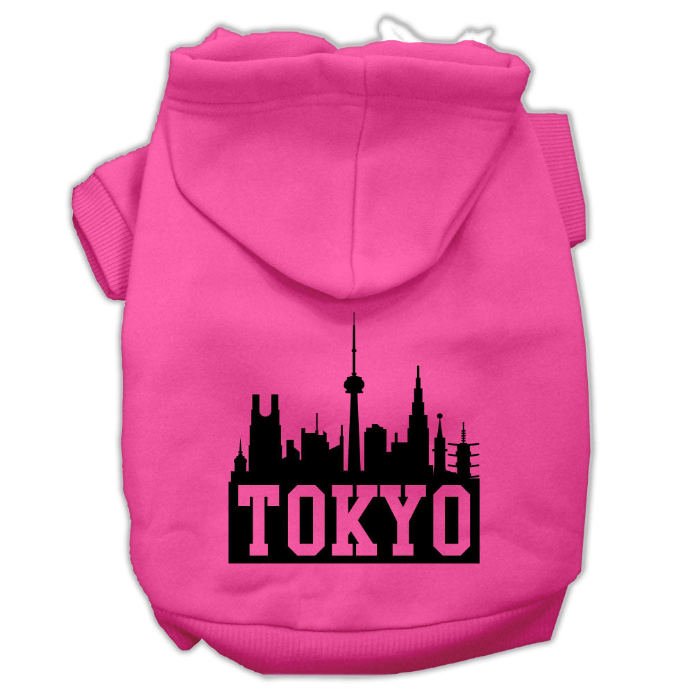 Tokyo Skyline Screen Print Pet Hoodies Bright Pink Size Lg GreatEagleInc