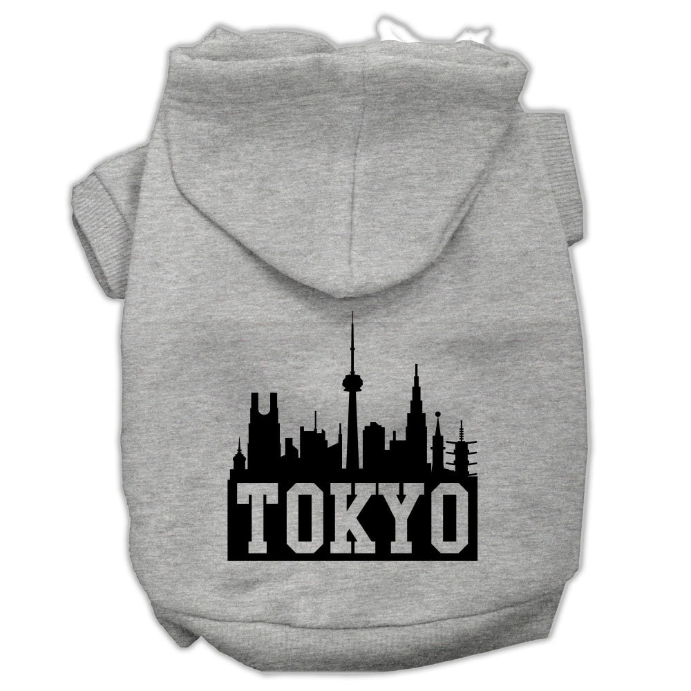Tokyo Skyline Screen Print Pet Hoodies Grey Size Lg GreatEagleInc