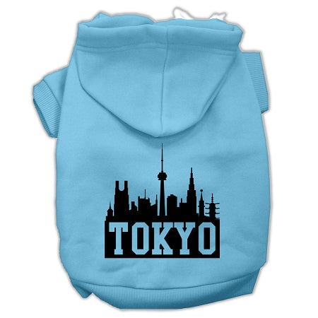 Tokyo Skyline Screen Print Pet Hoodies Baby Blue Size Med GreatEagleInc
