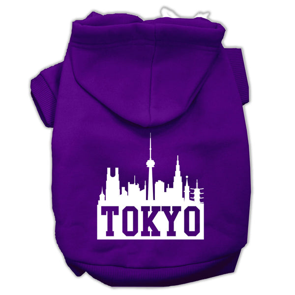 Tokyo Skyline Screen Print Pet Hoodies Purple Size Sm GreatEagleInc