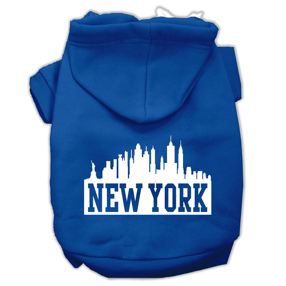 New York Skyline Screen Print Pet Hoodies Blue Size Lg GreatEagleInc