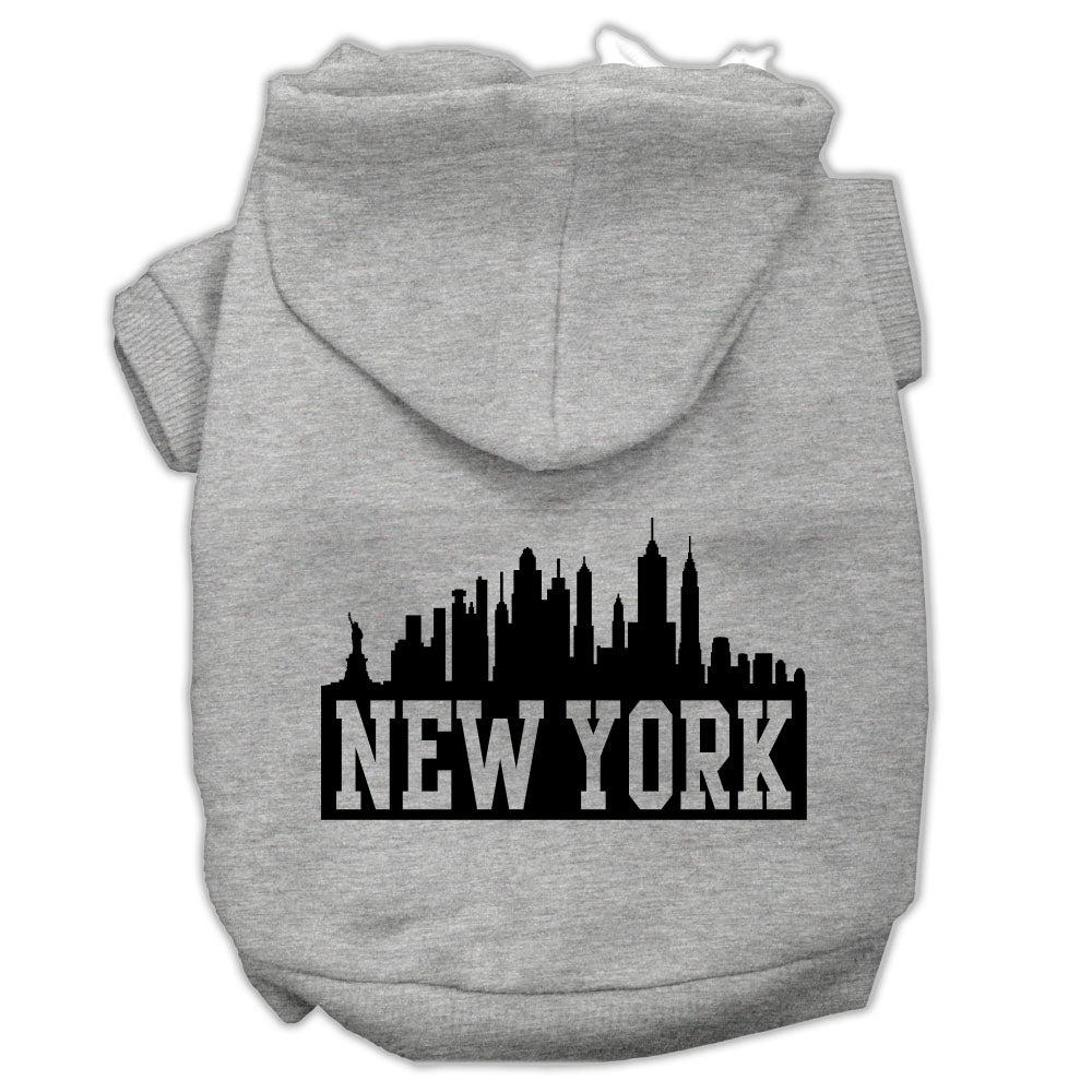 New York Skyline Screen Print Pet Hoodies Grey Size Lg GreatEagleInc