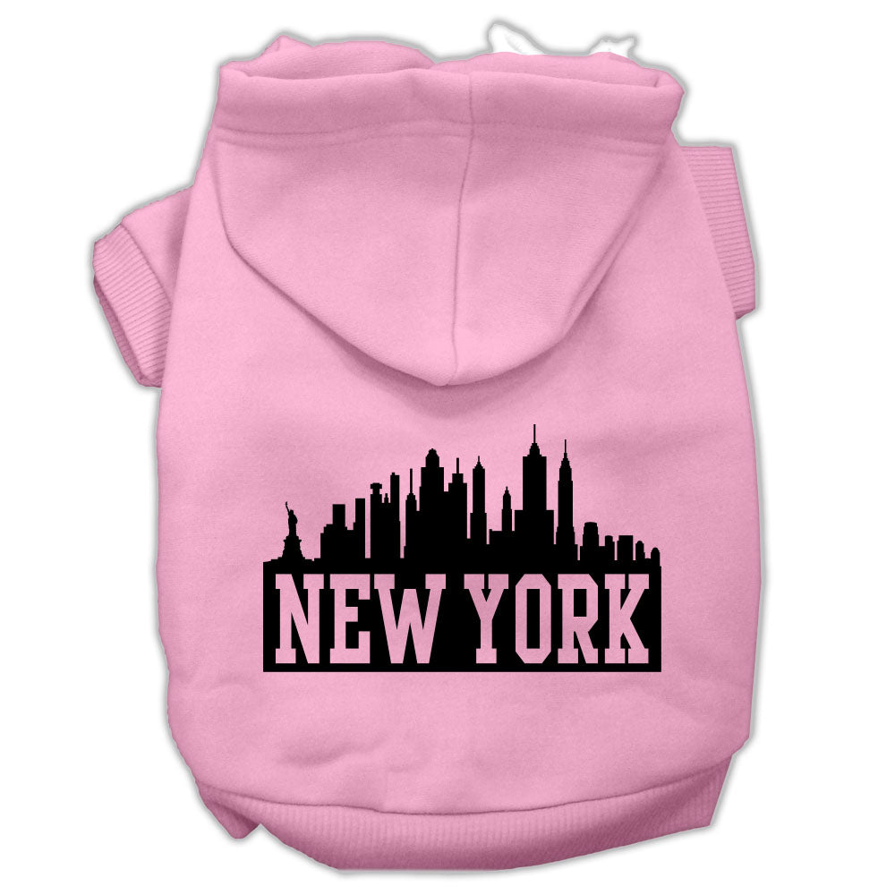 New York Skyline Screen Print Pet Hoodies Light Pink Size Lg GreatEagleInc