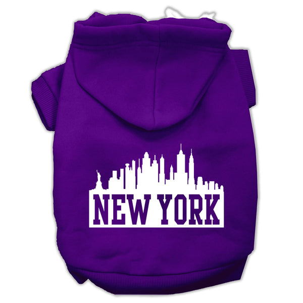 New York Skyline Screen Print Pet Hoodies Purple Size Lg GreatEagleInc