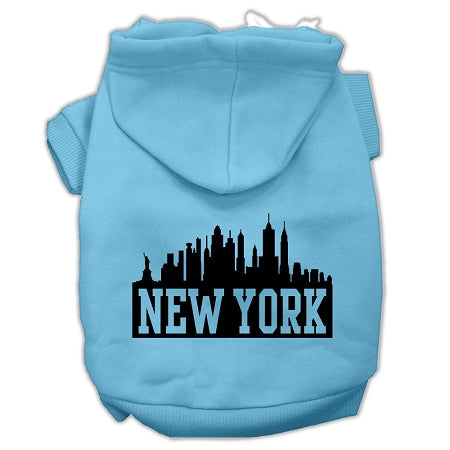 New York Skyline Screen Print Pet Hoodies Baby Blue Size Med GreatEagleInc