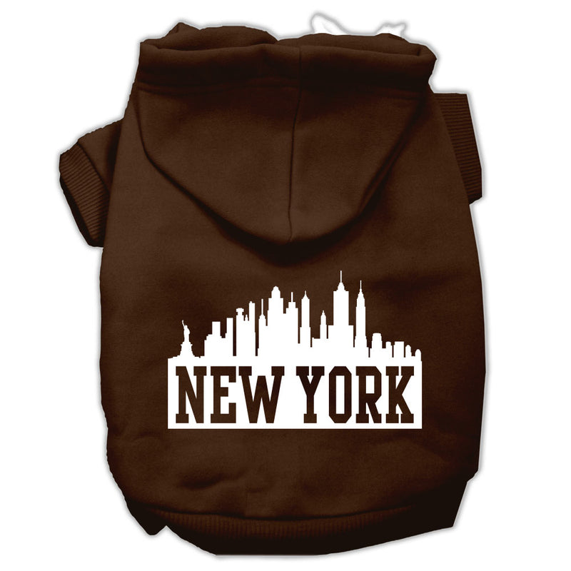 New York Skyline Screen Print Pet Hoodies Brown Size Med GreatEagleInc