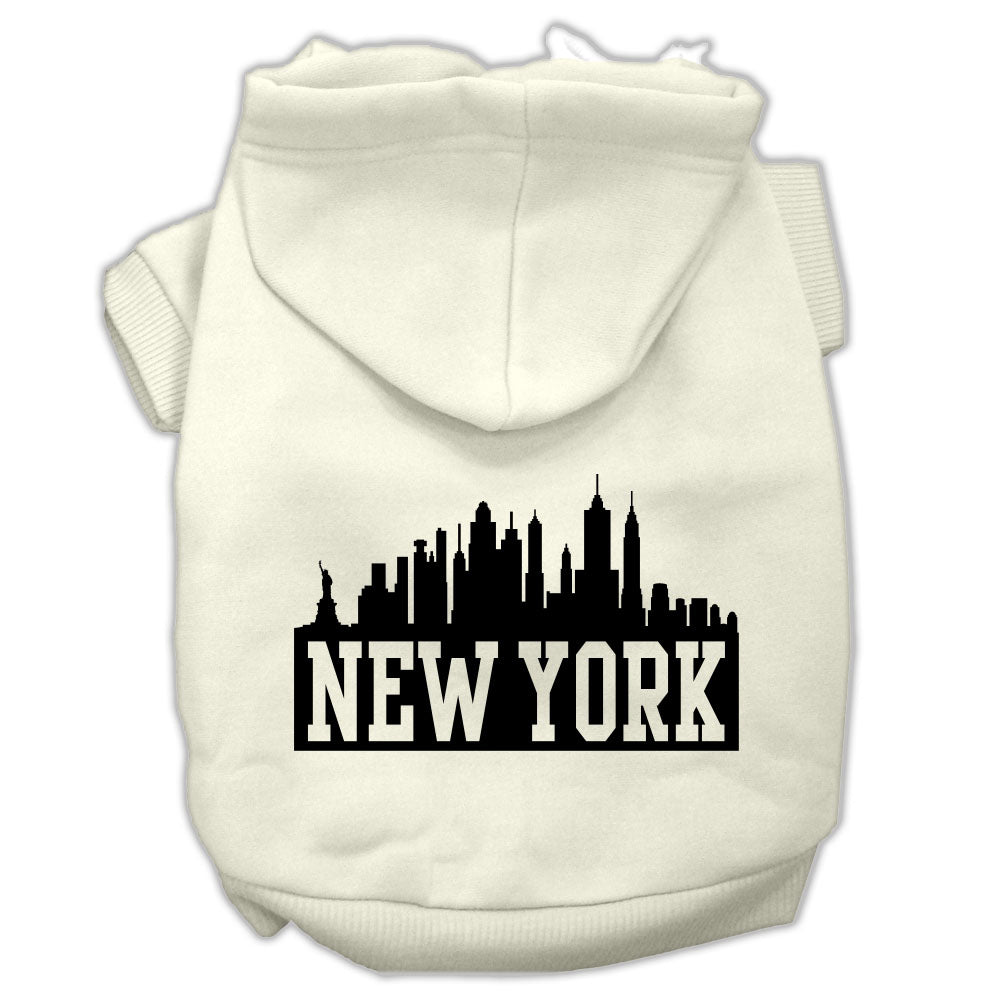 New York Skyline Screen Print Pet Hoodies Cream Size Med GreatEagleInc