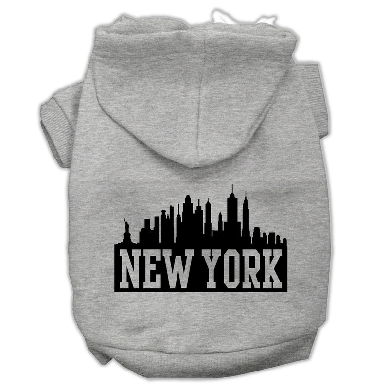 New York Skyline Screen Print Pet Hoodies Grey Size Med GreatEagleInc