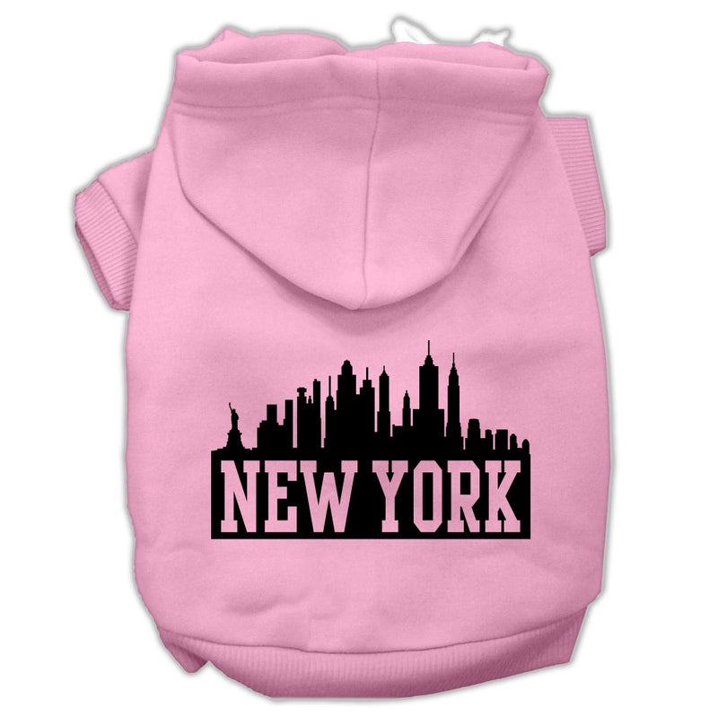 New York Skyline Screen Print Pet Hoodies Light Pink Size Sm GreatEagleInc