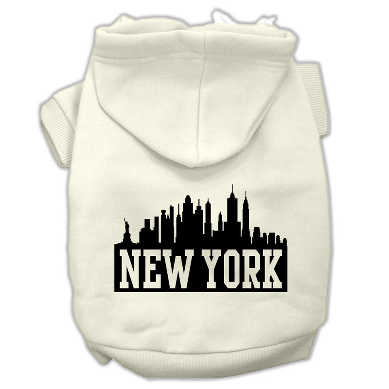 New York Skyline Screen Print Pet Hoodies Cream Size Xl GreatEagleInc