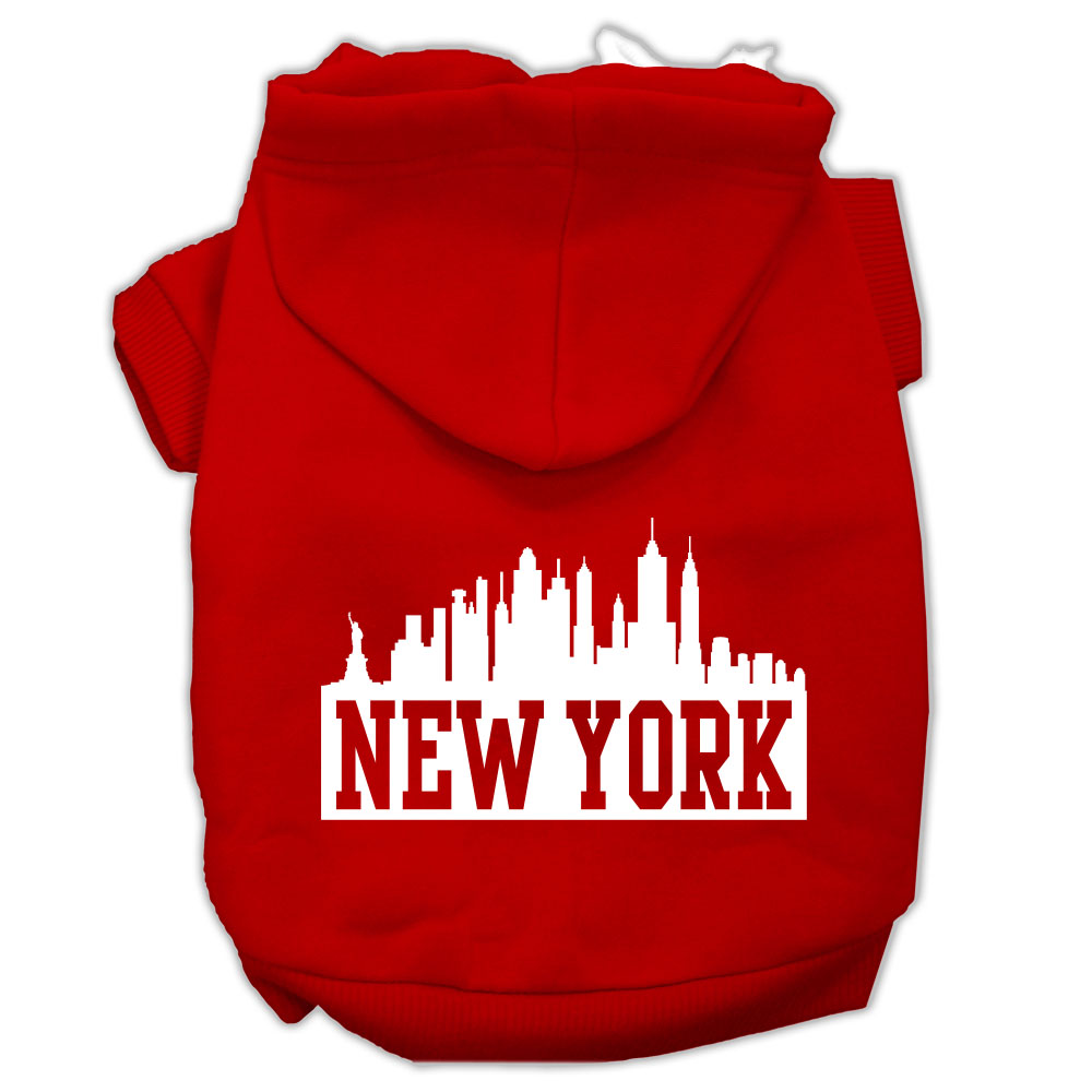 New York Skyline Screen Print Pet Hoodies Red Size Xl GreatEagleInc