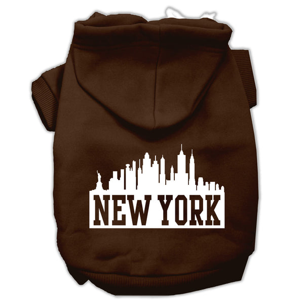 New York Skyline Screen Print Pet Hoodies Brown Size Xs GreatEagleInc