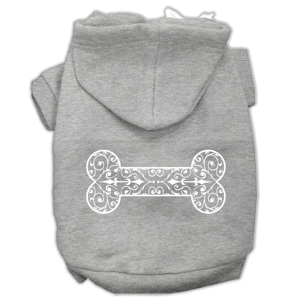 Henna Bone Screen Print Pet Hoodies Grey Size Xs GreatEagleInc