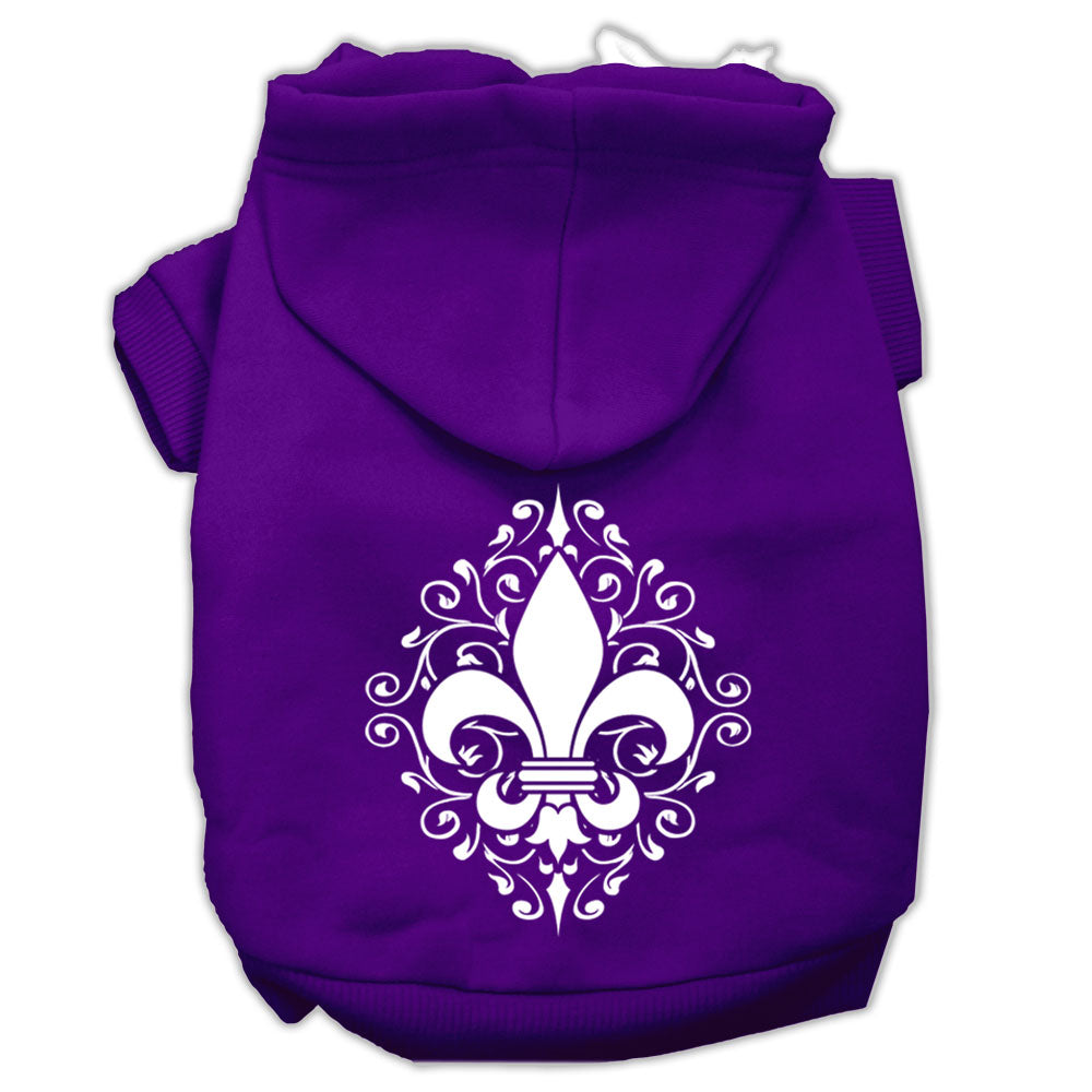 Henna Fleur De Lis Screen Print Pet Hoodies Purple Size Lg GreatEagleInc