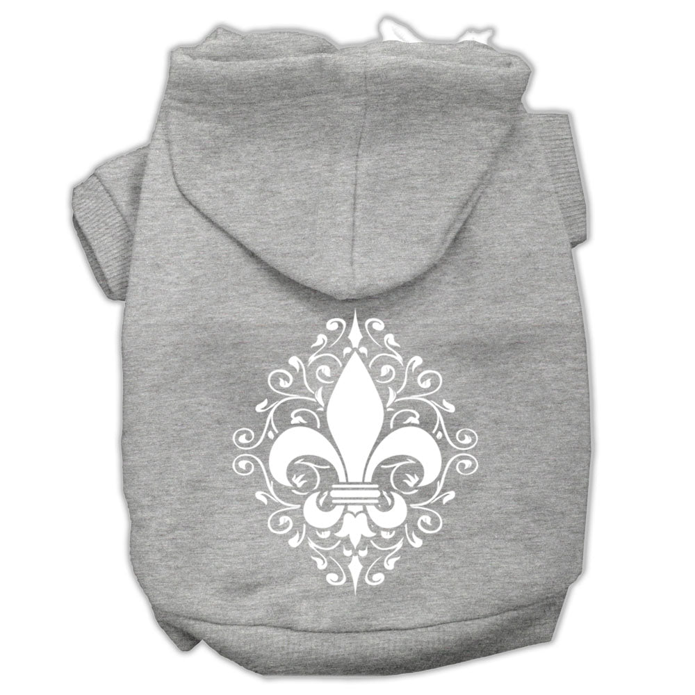 Henna Fleur De Lis Screen Print Pet Hoodies Grey Size Xxl GreatEagleInc