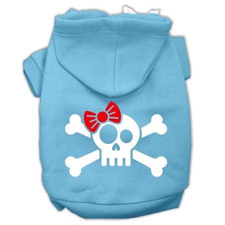 Skull Crossbone Bow Screen Print Pet Hoodies Baby Blue Size Lg GreatEagleInc