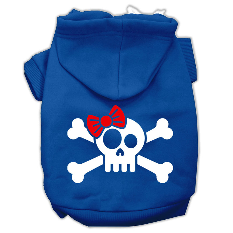 Skull Crossbone Bow Screen Print Pet Hoodies Blue Size Lg GreatEagleInc