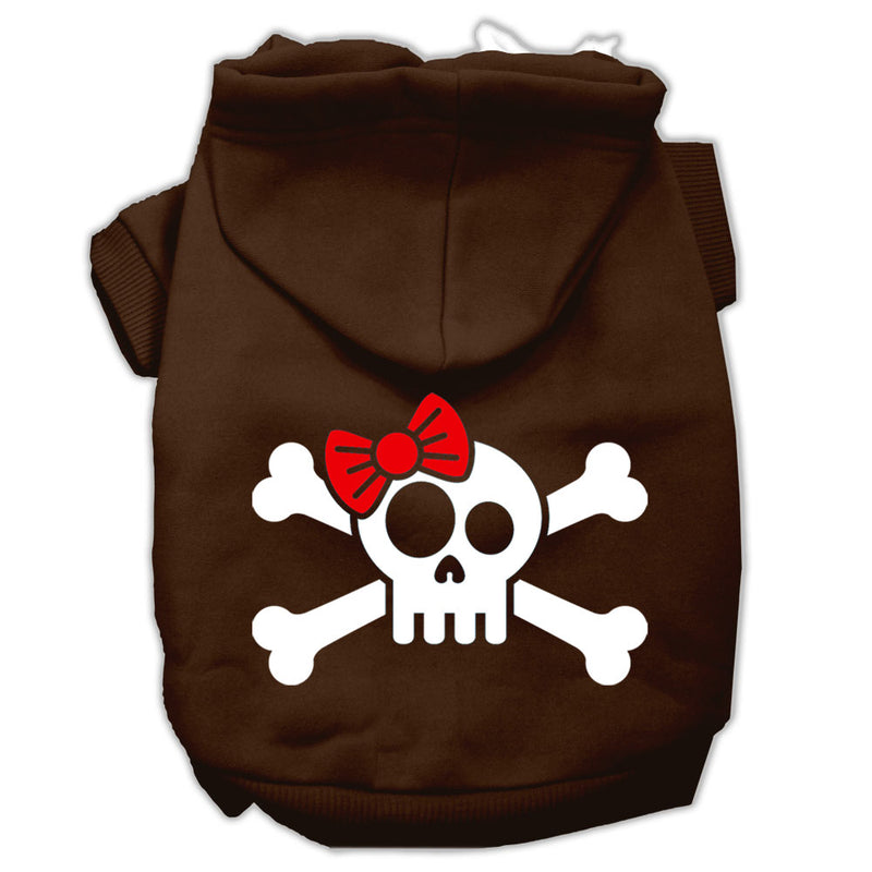 Skull Crossbone Bow Screen Print Pet Hoodies Brown Size Lg GreatEagleInc