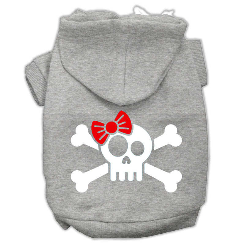 Skull Crossbone Bow Screen Print Pet Hoodies Grey Size Lg GreatEagleInc