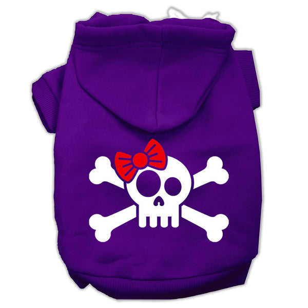 Skull Crossbone Bow Screen Print Pet Hoodies Purple Size Lg GreatEagleInc