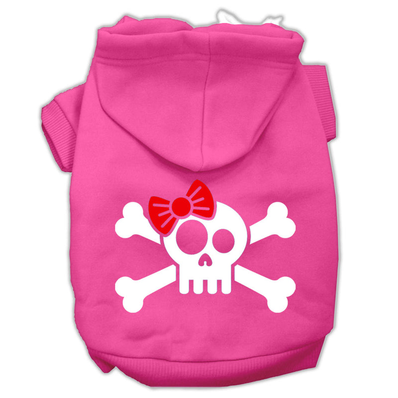 Skull Crossbone Bow Screen Print Pet Hoodies Bright Pink Size Med GreatEagleInc