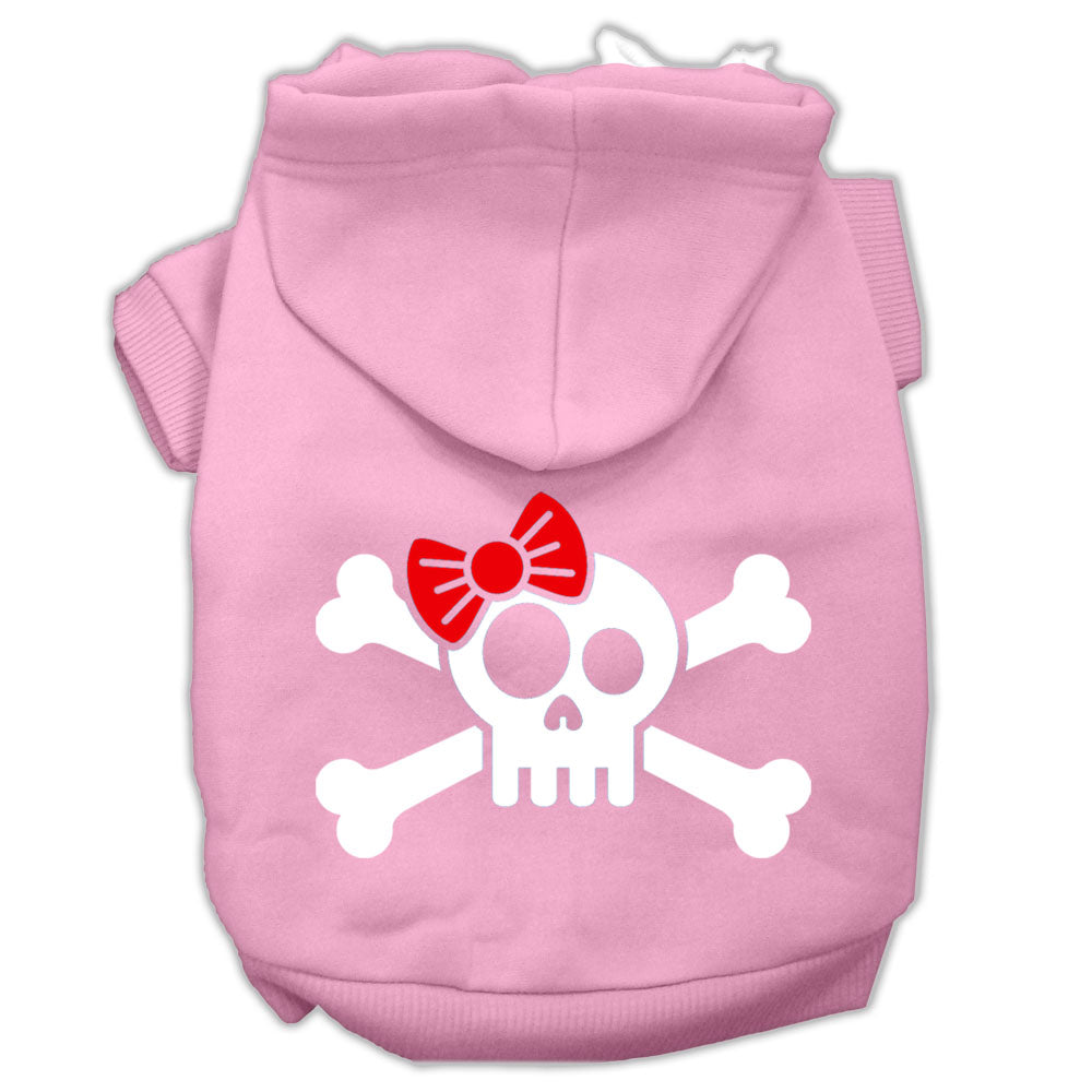 Skull Crossbone Bow Screen Print Pet Hoodies Light Pink Size Med GreatEagleInc