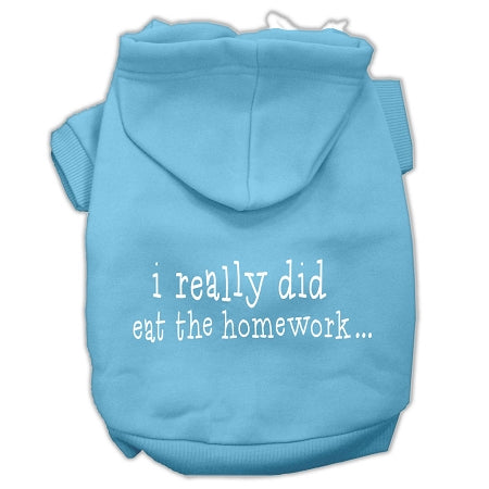 I Really Did Eat The Homework Screen Print Pet Hoodies Baby Blue Size L GreatEagleInc