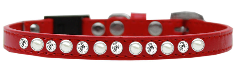Abreißbares Katzenhalsband mit Perlen und klarem Juwel, Rot, Größe 10