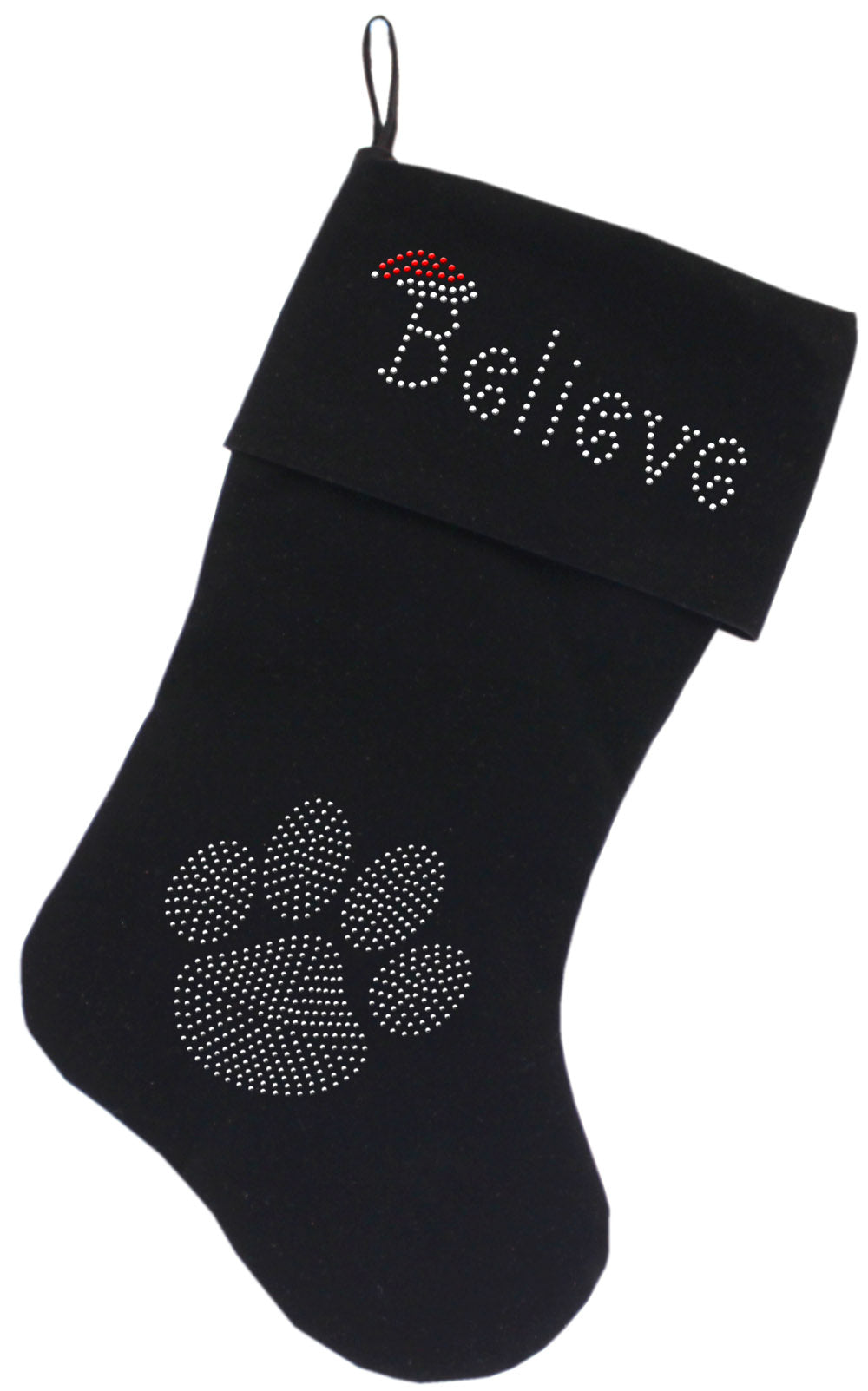 Believe Rhinestone 18 Inch Velvet Christmas Stocking Black GreatEagleInc