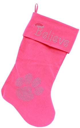 Believe Rhinestone 18 Inch Velvet Christmas Stocking Pink GreatEagleInc