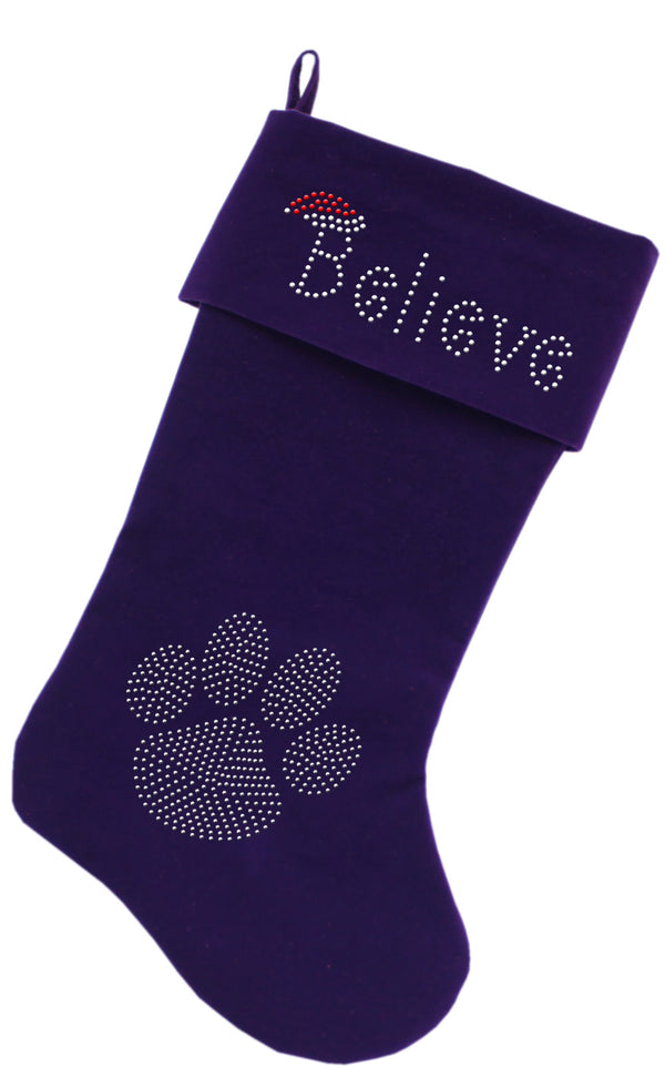 Believe Rhinestone 18 Inch Velvet Christmas Stocking Purple GreatEagleInc