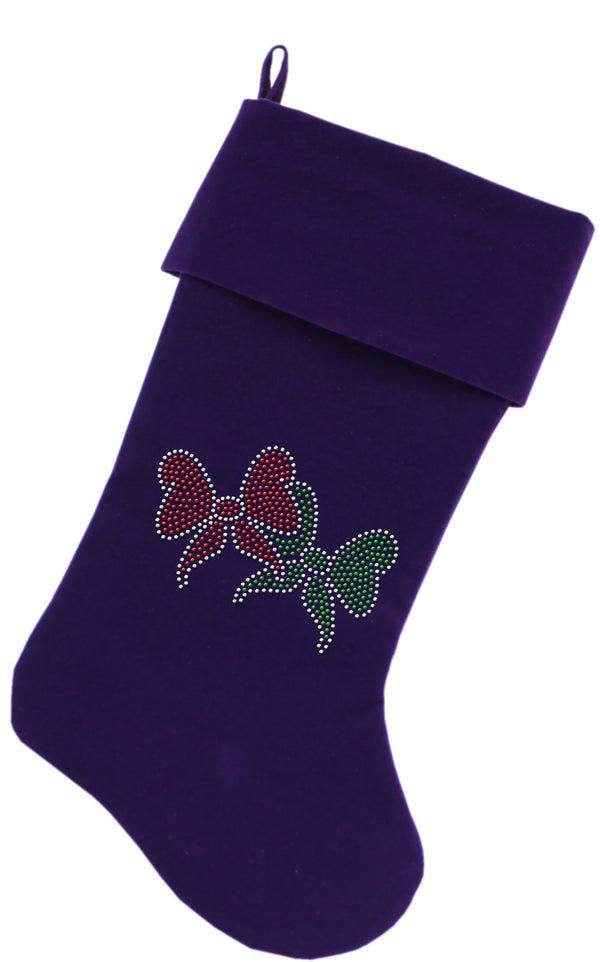 Christmas Bows Rhinestone 18 Inch Velvet Christmas Stocking Purple GreatEagleInc