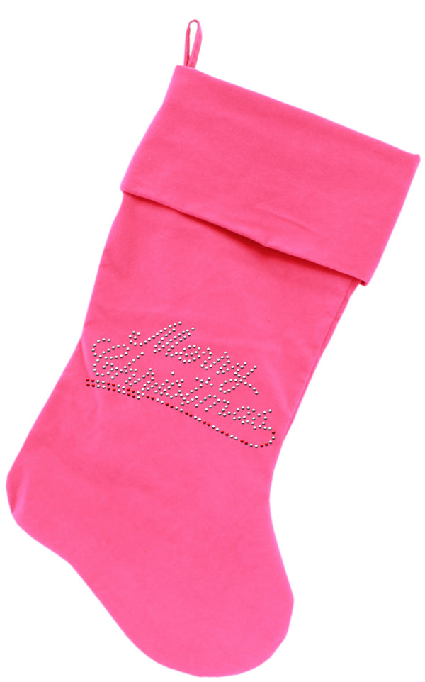 Merry Christmas Rhinestone 18 Inch Velvet Christmas Stocking Pink GreatEagleInc