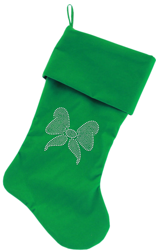 Clear Bow Rhinestone 18 Inch Velvet Christmas Stocking Green GreatEagleInc