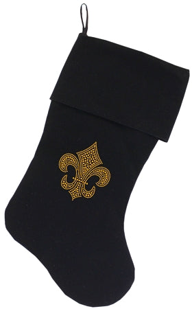 Gold Fleur De Lis Rhinestone 18 Inch Velvet Christmas Stocking Black GreatEagleInc