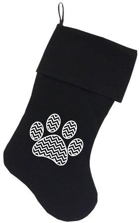 Chevron Paw Screen Print 18 Inch Velvet Christmas Stocking Black Default Title