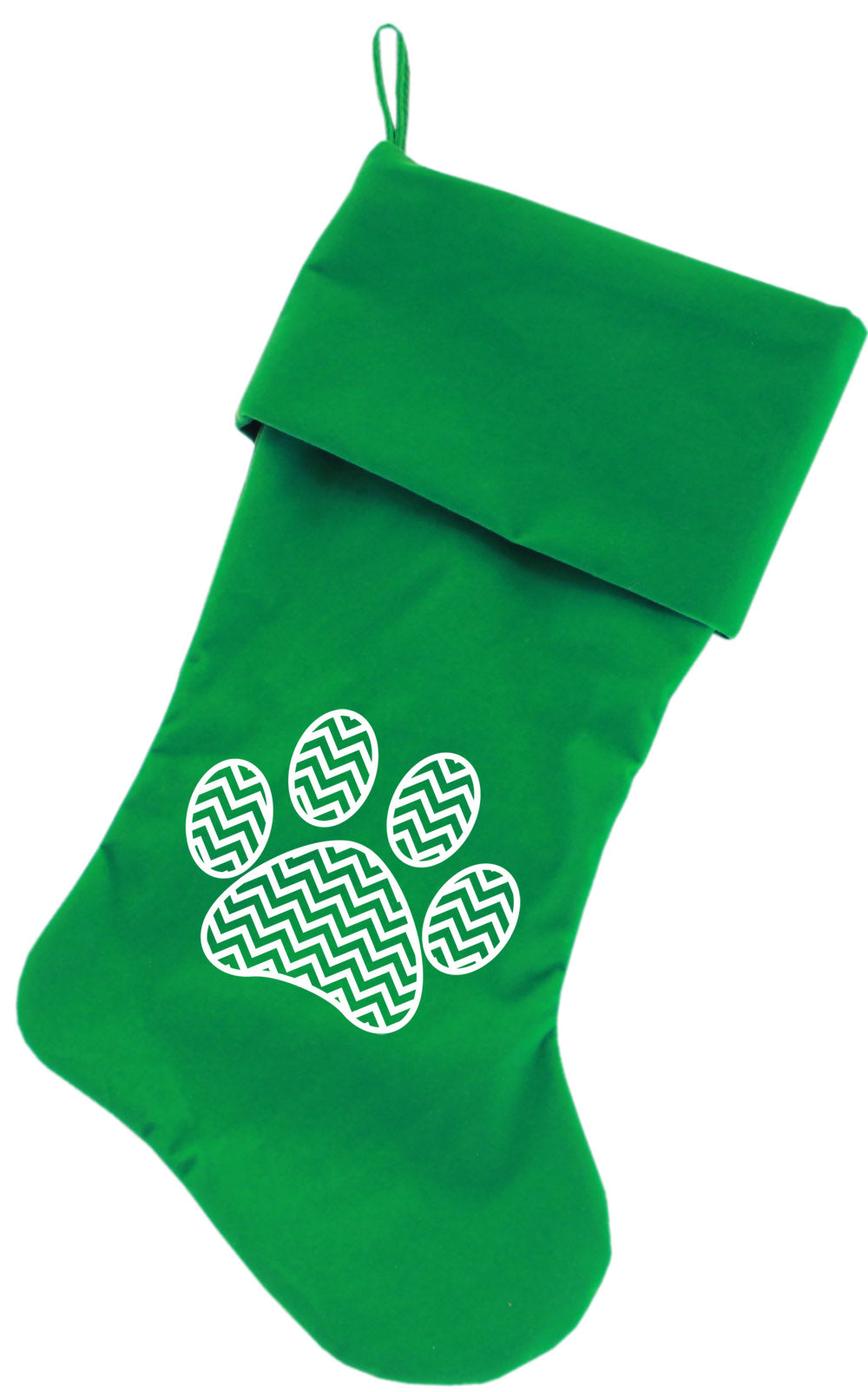 Chevron Paw Screen Print 18 Inch Velvet Christmas Stocking Green Default Title