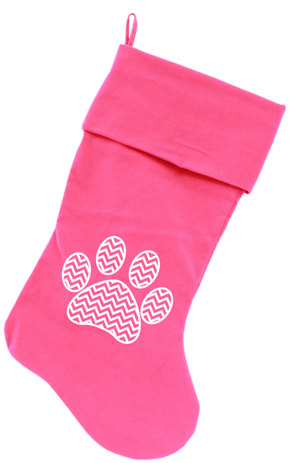 Chevron Paw Screen Print 18 Inch Velvet Christmas Stocking Pink Default Title