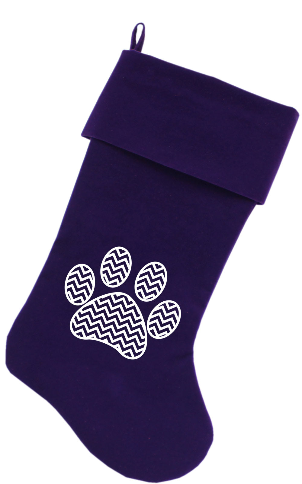 Chevron Paw Screen Print 18 Inch Velvet Christmas Stocking Purple Default Title